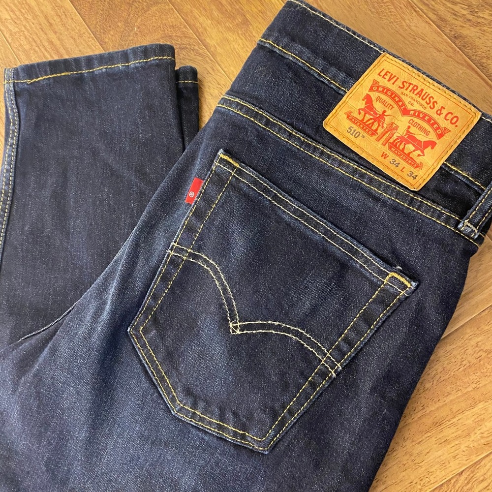 Levis 510 Skinny Fit Jeans Mens 34x34 Dark Wash Indigo Denim 05510-0519